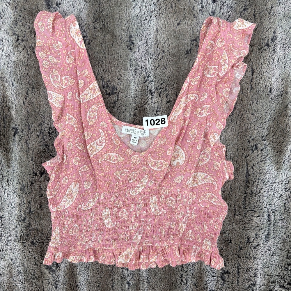 Patrons of Peace Women's XS Top Sleeveless V-Neck Smocked Waist Paisley Pink